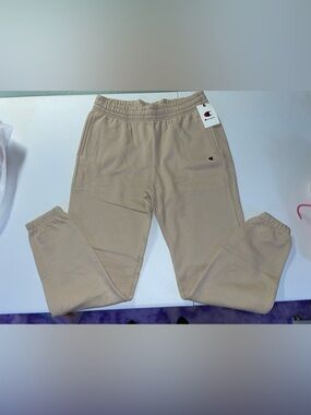 Champion Beige Drawstring Joggers with Logo Patch